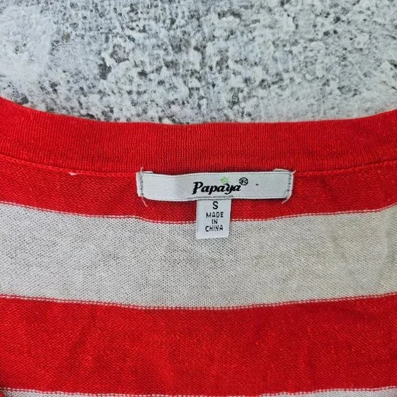 Papaya Women Top Long Sleeve Striped Light Weight Sweater V Neck Size S - Picture 6 of 8